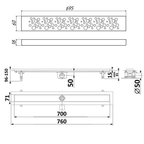 Душевой лоток Timo Standart DP20700-DR20700 75х15 хром - фото 2
