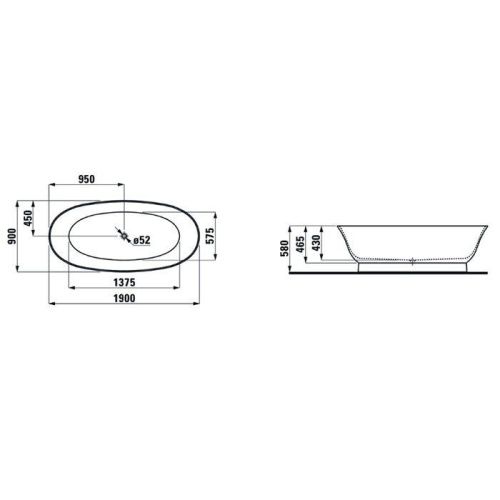 Ванна акриловая Laufen New Classic 2.2085.2.000.000.1 190х90 отдельностоящая овальная - фото 2