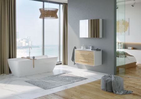 Тумба под раковину Aqwella Y MAI0110 100х50 подвесная цвет бежевый/белый