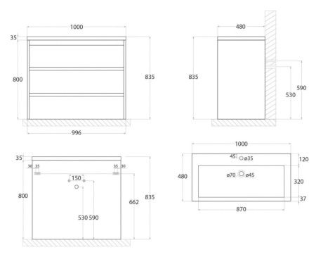 Тумба под раковину Art&Max TECHNO FAMILY-1000-3C-PIA-BL 100х50 напольная цвет белый
