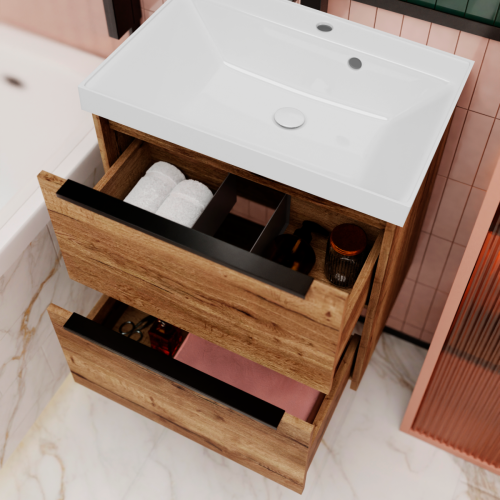 Тумба с раковиной La Fenice TESORO NFNC-01-TES-DGT-60-2-3-60 60х50 подвесная цвет коричневый - фото 2