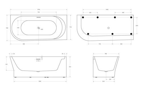 Ванна акриловая BelBagno BB410-1700-780-R 170х78 пристенная овальная с ножками - фото 3