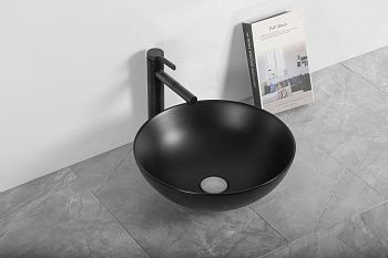 Раковина из сантехнического фарфора Cerutti SPA CR3301MB 40х40 накладная цвет черный без отверстий под смеситель