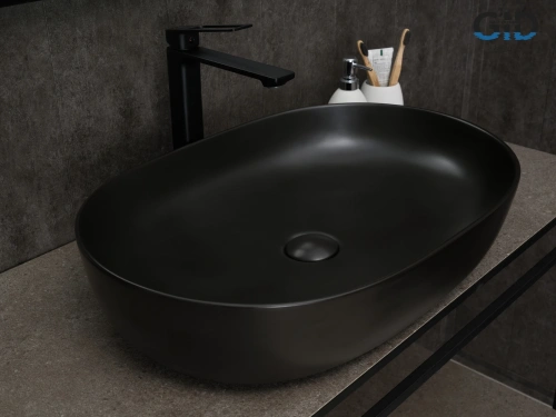 Раковина керамическая Gid Lago 53355 60х40 накладная цвет черный без отверстий под смеситель - фото 3