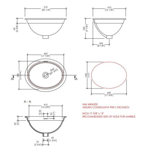 Раковина керамическая Devon Devon Over and under counter basins IBLROSE/ST 50 см встраиваемая цвет белый без отверстий под смеситель - фото 2