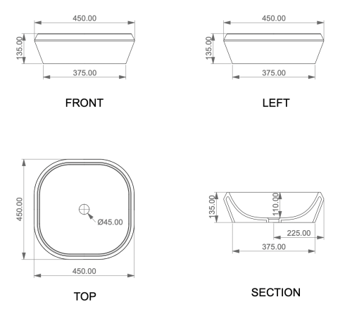 Раковина керамическая GSG Ceramic Design Cruise CRLAVQU45000 50х50 накладная цвет белый без отверстий под смеситель - фото 2