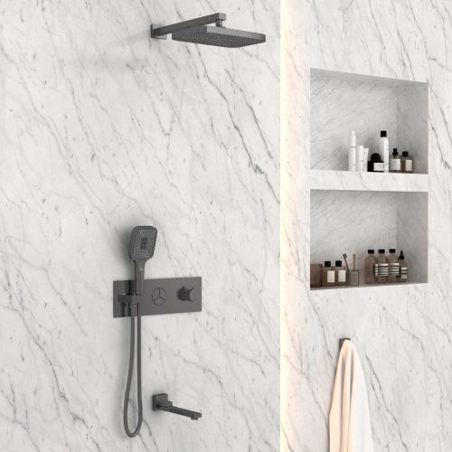 Душевая система Vincea VSFW-432T1GM встраиваемая в стену цвет вороненая сталь с термостатом