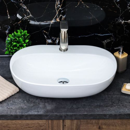 Раковина из сантехнического фарфора Melana 320327-805 60х40 накладная цвет белый 1 отверстие под смеситель - фото 4