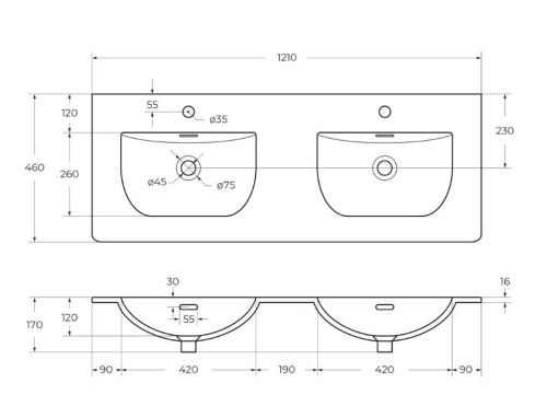 Раковина керамическая BelBagno Uno BB-8099-120-2 120х50 накладная цвет белый 2 отверстия под смеситель - фото 2
