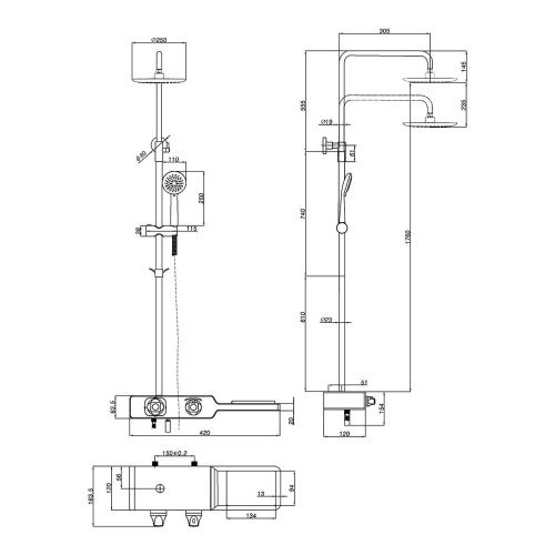 Душевая стойка LeMark Tropic LM7009C настенная цвет черный/хром с термостатом - фото 3