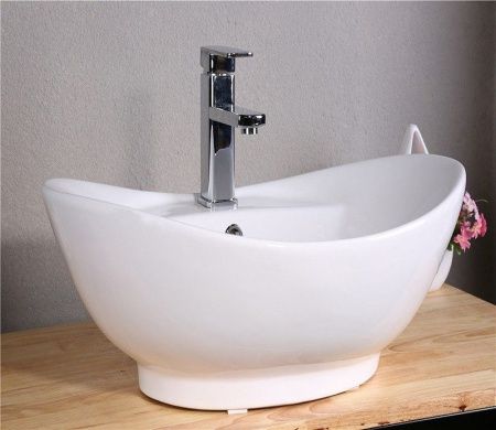 Раковина из сантехнического фаянса CeramaLux 9018 60х40 накладная цвет белый 1 отверстие под смеситель