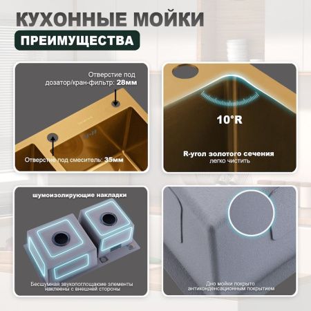 Кухонная мойка Splenka S706.7843.03 80х45 цвет золото поверхность матовая