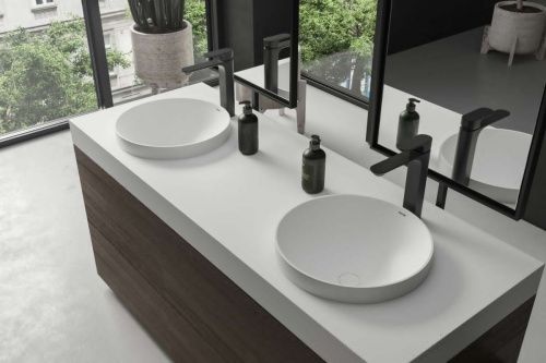 Раковина из искусственного камня Holbi CAPELLA 2.02.021.44.4 40х40 полувстраиваемая цвет серый - фото 2