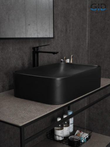 Раковина керамическая Gid Geométrico 53365 60х40 накладная цвет черный без отверстий под смеситель - фото 2