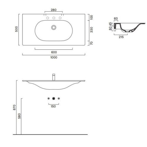 Раковина из сантехнического фарфора Catalano Sfera 0521010001 100х50 подвесная цвет белый без отверстий под смеситель - фото 2