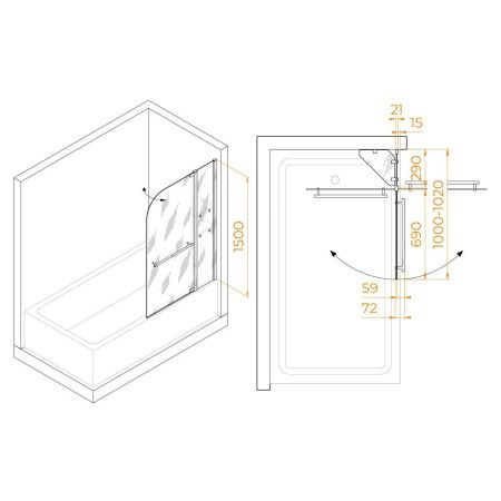 Душевая шторка на ванну RGW Screens 03110810-11 100х150 стекло прозрачное профиль хром ориентация универсальная