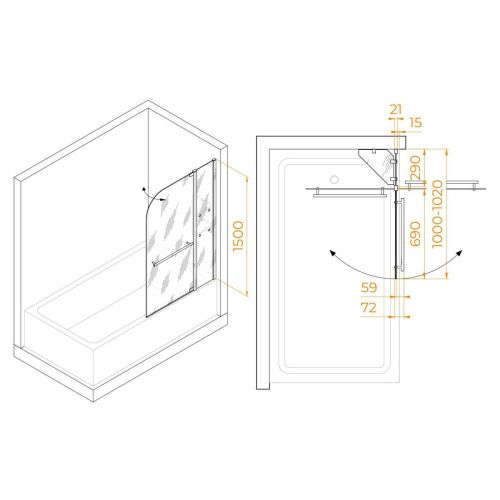 Душевая шторка на ванну RGW Screens 03110810-11 100х150 стекло прозрачное профиль хром ориентация универсальная - фото 2