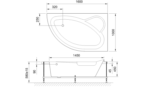 Ванна акриловая Royal Bath ALPINE RB819101R 160х100 пристенная асимметричная без каркаса - фото 4