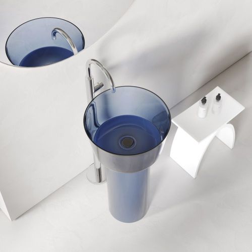 Раковина из полиэфирной смолы Abber Kristall AT2702Saphir-H 50х50 напольная цвет синий без отверстий под смеситель - фото 3