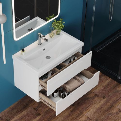 Тумба под раковину Onika Айленд 108060 80х50 подвесная цвет белый - фото 4