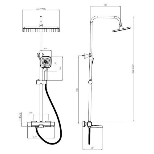 Душевая стойка Esko STT3054Black настенная цвет черный с термостатом - фото 3
