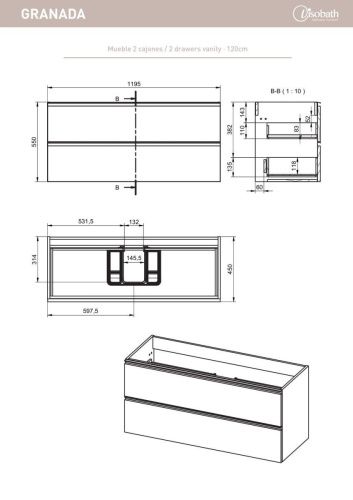 Тумба под раковину Visobath Granada 70459/87608 120х50 подвесная цвет бежевый - фото 5
