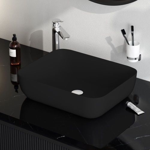Раковина из сантехнического фарфора Am.Pm Func M8FWCC10510BM 50х40 накладная цвет черный без отверстий под смеситель