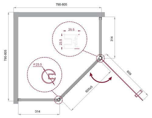 Душевой уголок BelBagno UNO-195 UNO-195-P-1-80-C-Cr 80х80 стекло прозрачное профиль хром без поддона - фото 2