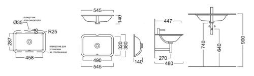 Раковина керамическая Kerama Marazzi PLAZA PLR.wbu.55 50х40 встраиваемая цвет белый без отверстий под смеситель - фото 2