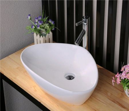 Раковина из сантехнического фаянса CeramaLux 7472B 60х40 накладная цвет белый без отверстий под смеситель