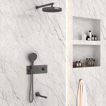 Душевая система Vincea VSFW-432TI2GM встраиваемая в стену цвет вороненая сталь с термостатом