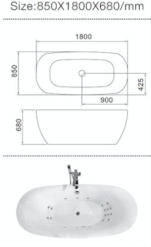 Ванна акриловая Frank 20109830 180х85 отдельностоящая овальная с каркасом - фото 3