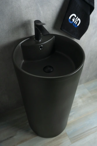 Раковина керамическая Gid Autonomo 81109 50х50 напольная цвет черный 1 отверстие под смеситель - фото 2