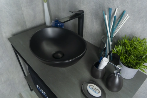 Раковина керамическая Gid Lago 52223 40х30 накладная цвет черный без отверстий под смеситель - фото 2