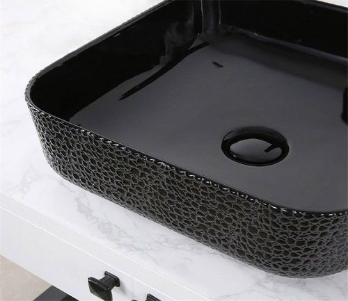 Раковина из сантехнического фаянса CeramaLux D1303H004 40х40 накладная цвет черный без отверстий под смеситель - фото 3