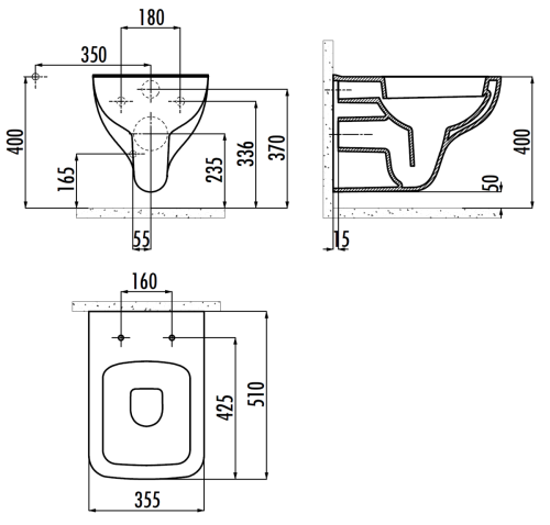 Чаша унитаза подвесная Creavit Bene BN320-00CB00E-0000 цвет белый без сиденья душевой смыв - фото 2