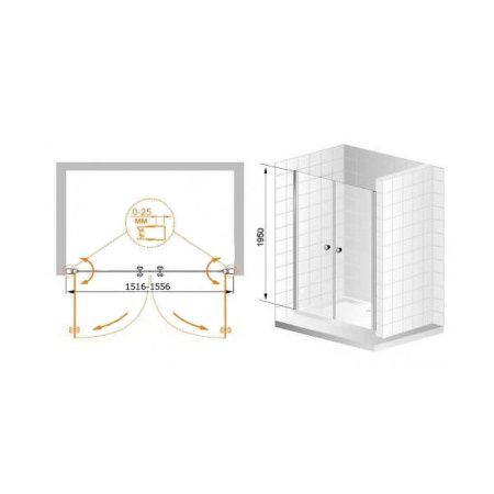 Душевая дверь Cezares ELENA ELENA-W-B-2-160-C-Cr 160х195 стекло прозрачное профиль хром