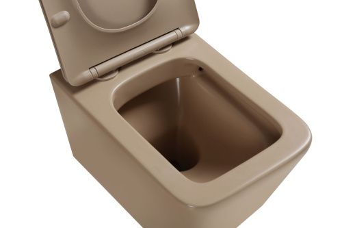 Унитаз подвесной SantiLine SL-5007KH цвет коричневый с сиденьем микролифт безободковый смыв воронка-водоворот - фото 2