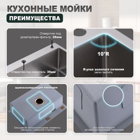 Кухонная мойка Splenka S703.7050.05 70х50 цвет серый поверхность матовая