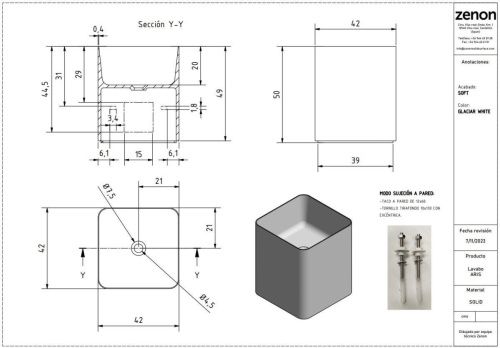 Раковина из искусственного камня Zenon Aris 4000.000.000.000.39673 40х40 подвесная цвет белый - фото 2