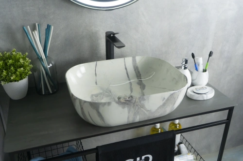 Раковина керамическая Gid Geométrico 54402 50х40 накладная цвет многоцветный без отверстий под смеситель - фото 5