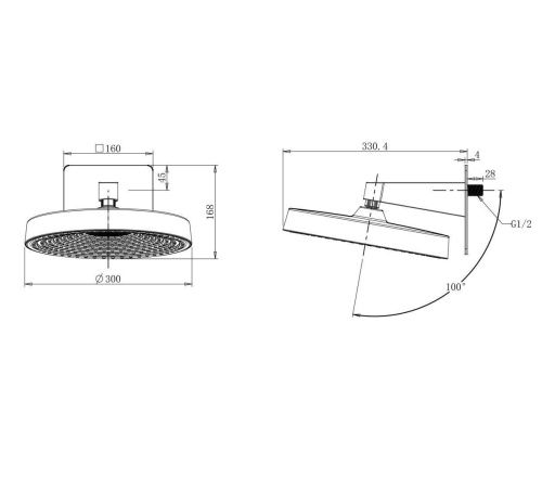 Верхний душ Wonzon & Woghand WW-HS099-MB 30х35 черный - фото 2