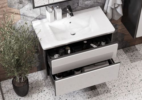 Тумба под раковину Roca Ronda ZRU9302965 80х40 подвесная цвет белый/серый - фото 2