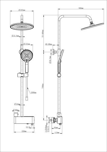 Душевая стойка Wonzon & Woghand Muse WW-B3110-CR настенная цвет хром с термостатом - фото 2