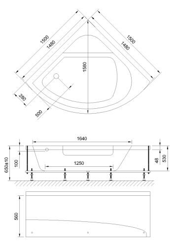 Ванна акриловая гидромассажная Royal Bath ROJO RB375201DL 150х150 угловая четверть круга с каркасом - фото 3