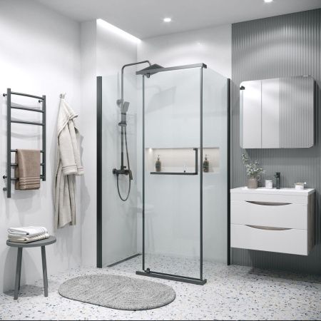 Душевая перегородка Grossman Pragma 200.K33.03.80.21.00 80х195 стекло прозрачное профиль черный