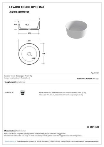 Раковина керамическая Olympia Open OPE42TO40001 40х40 накладная цвет белый - фото 3