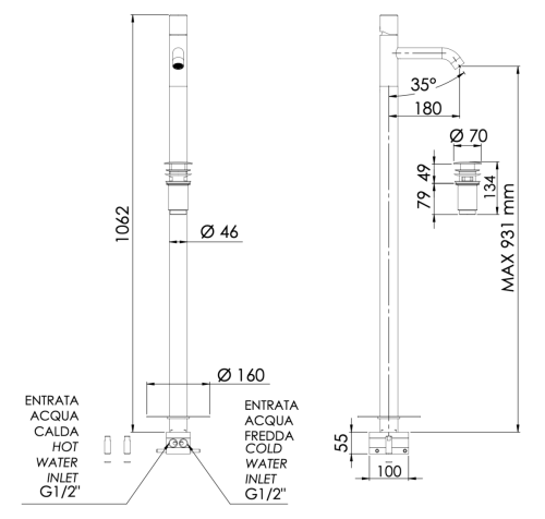 Смеситель для раковины Daniel Trilogy TG688DP напольный золото - фото 3