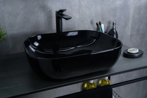 Раковина керамическая Gid Geométrico 53347 50х40 накладная цвет черный без отверстий под смеситель - фото 4