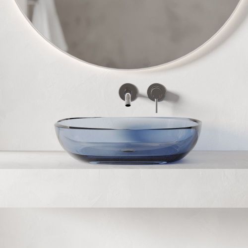 Раковина из полиэфирной смолы Abber Kristall AT2805Saphir 60х40 накладная цвет синий без отверстий под смеситель - фото 2